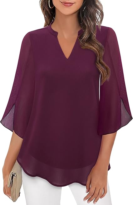 Marijana - Blusa De Gasa Con Cuello En V y Corte En A