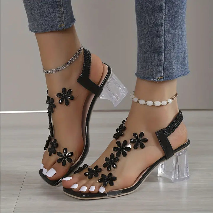 Graciela - Sandalias De Tacón Alto Con Cristales Florales