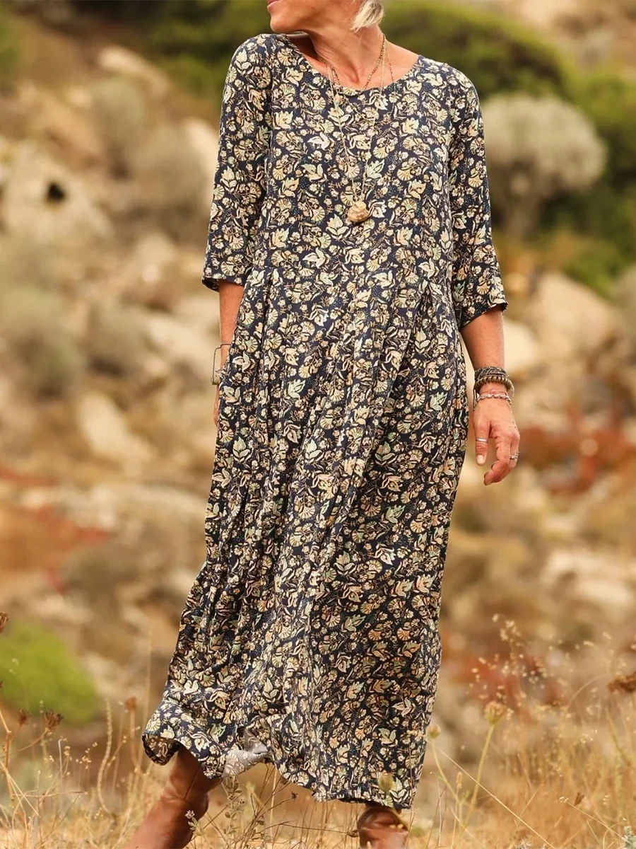 Noellaa - Cómodo Vestido Plisado De Algodón y Lino