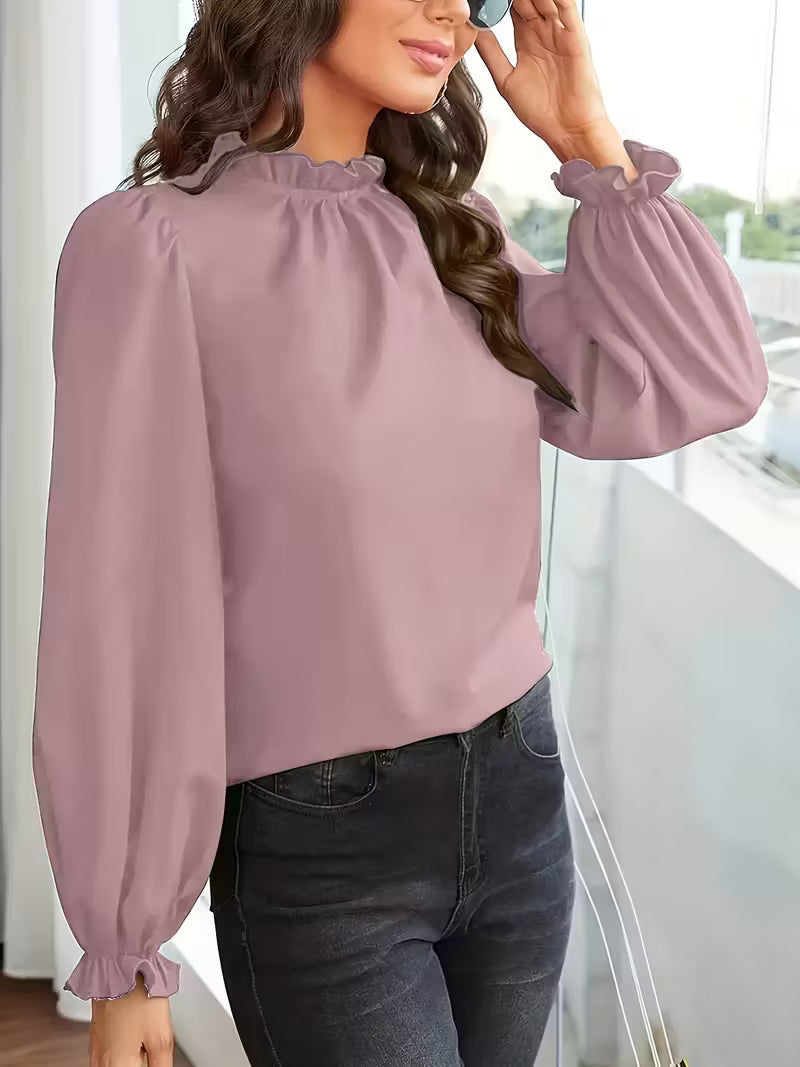 Aurelija - Blusa Con Cuello Con Volantes y Mangas Abullonadas