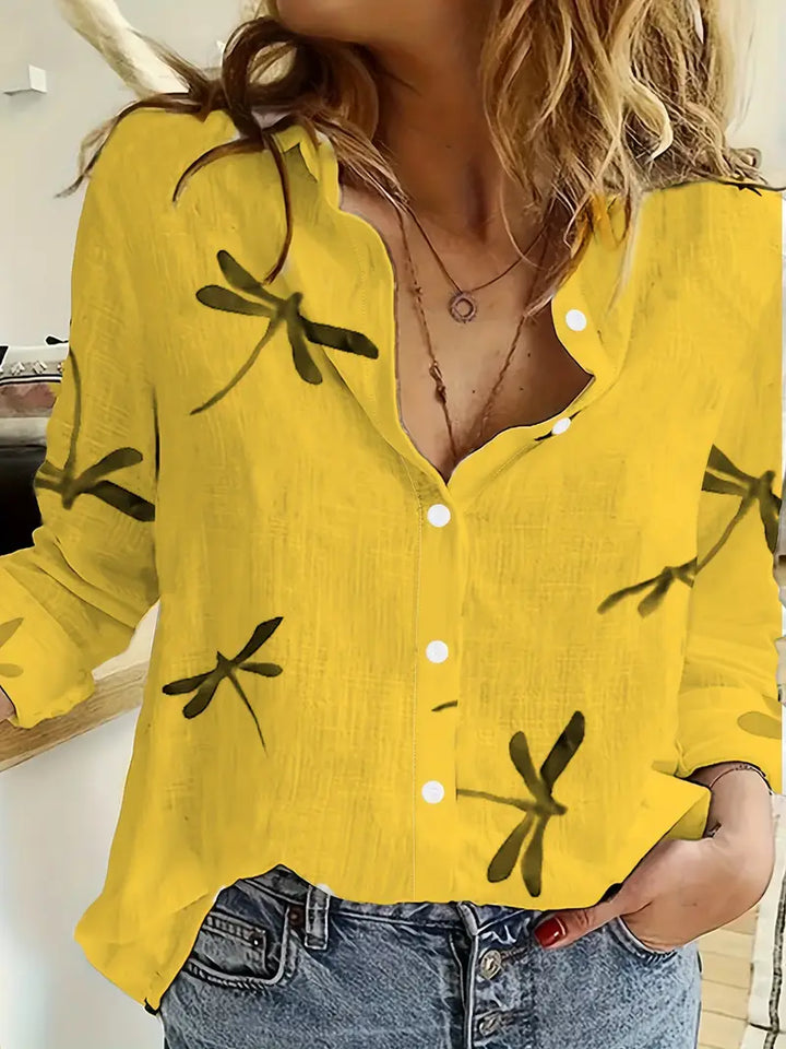 Melek - Camisa Informal Holgada Con Estampado De Libélulas