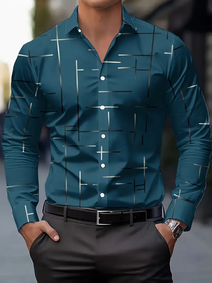 Nerio - Camisa De Manga Larga Con Estampado Geométrico