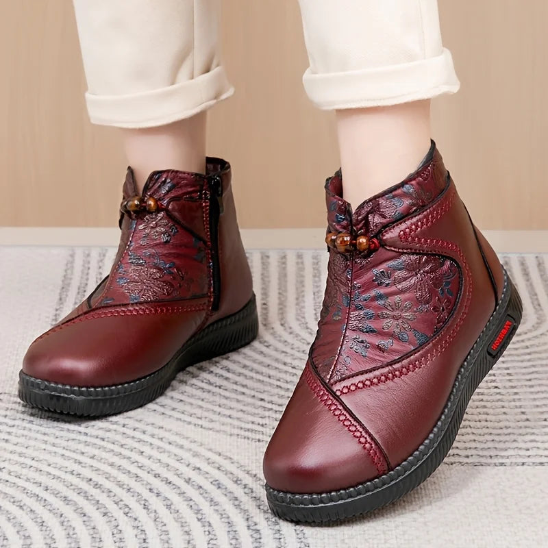 Robbie - Botines Vintage De Cuero Con Estampado Floral