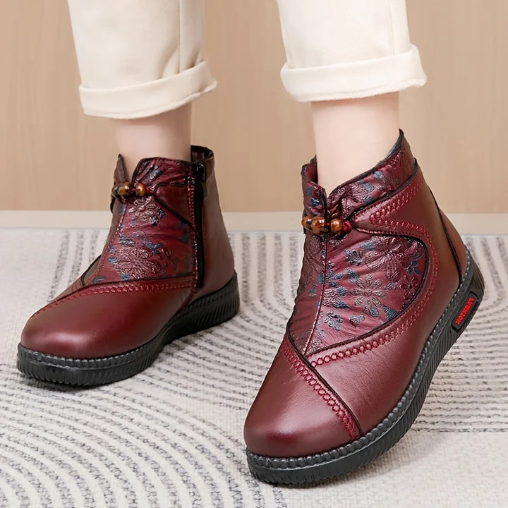 Robbie - Botines Vintage De Cuero Con Estampado Floral