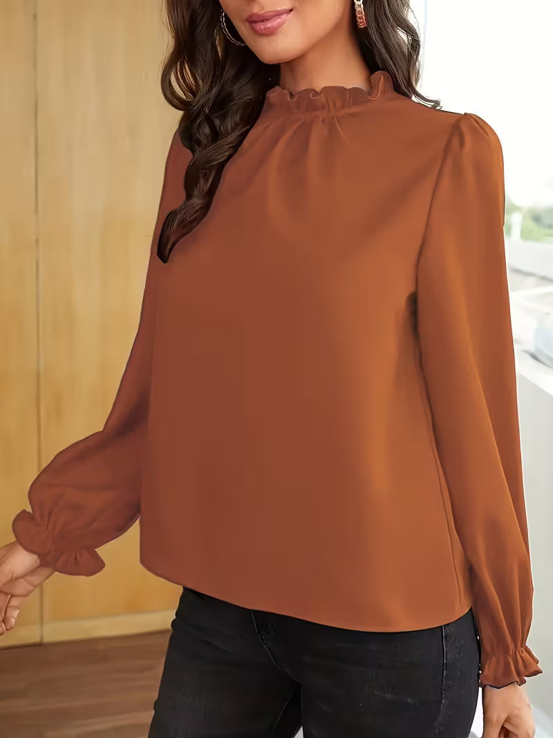 Aurelija - Blusa Con Cuello Con Volantes y Mangas Abullonadas