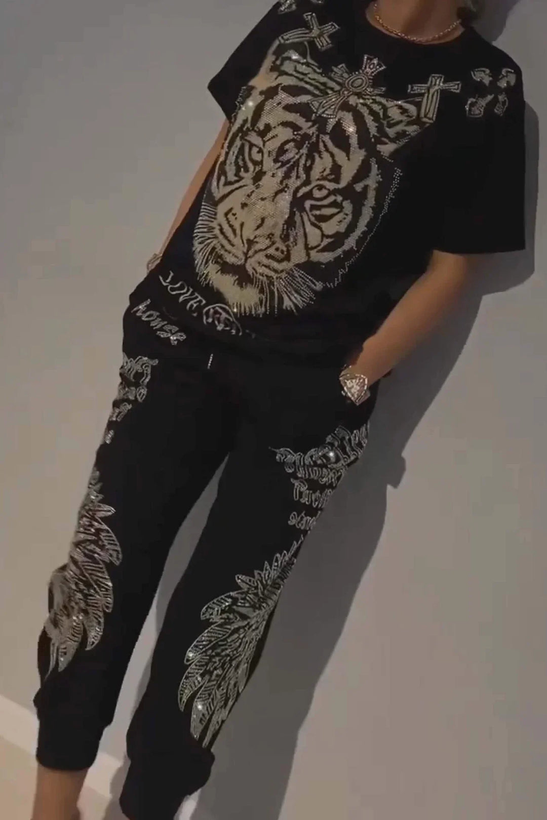 Quinzella - Conjunto de Top y Pantalones Estampados a la Moda