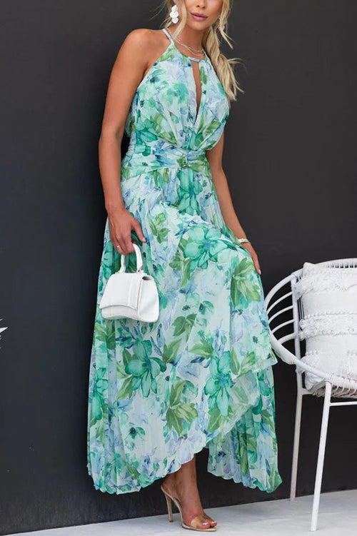 Monyca - Elegante Vestido Midi Floral Y Plisado
