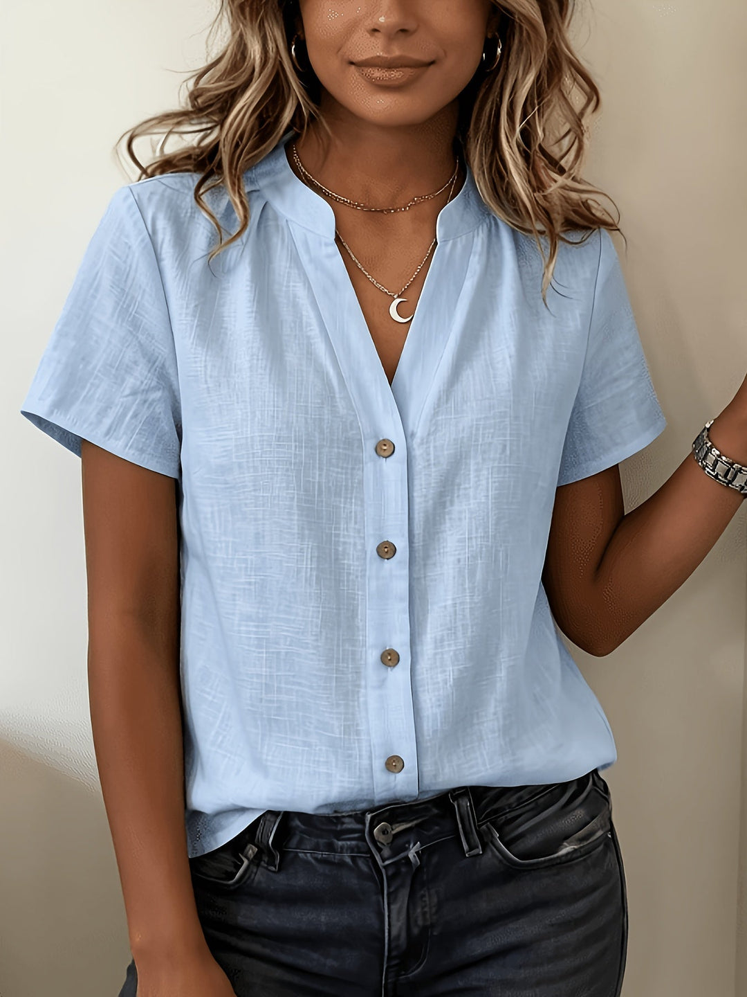 Salish - Blusa De Manga Corta Con Botones