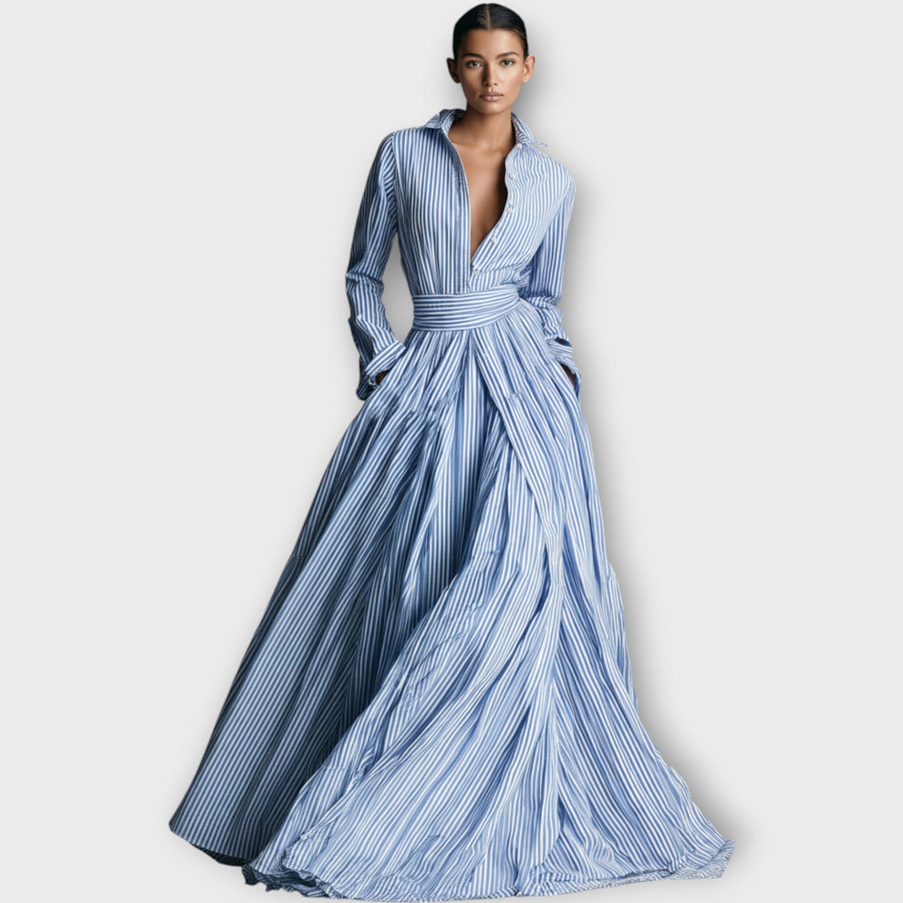Radka - Vestido Largo a Rayas Con Botones