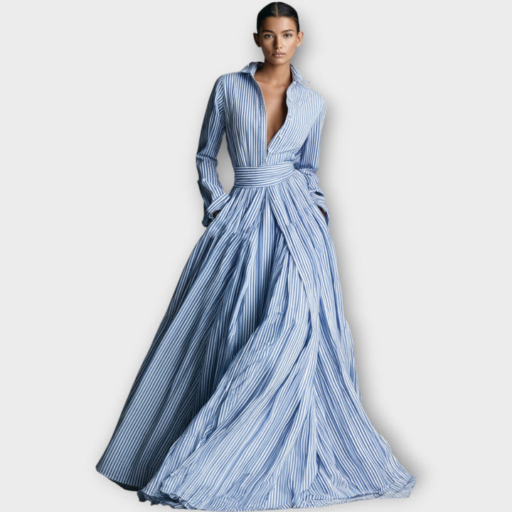 Radka - Vestido Largo a Rayas Con Botones