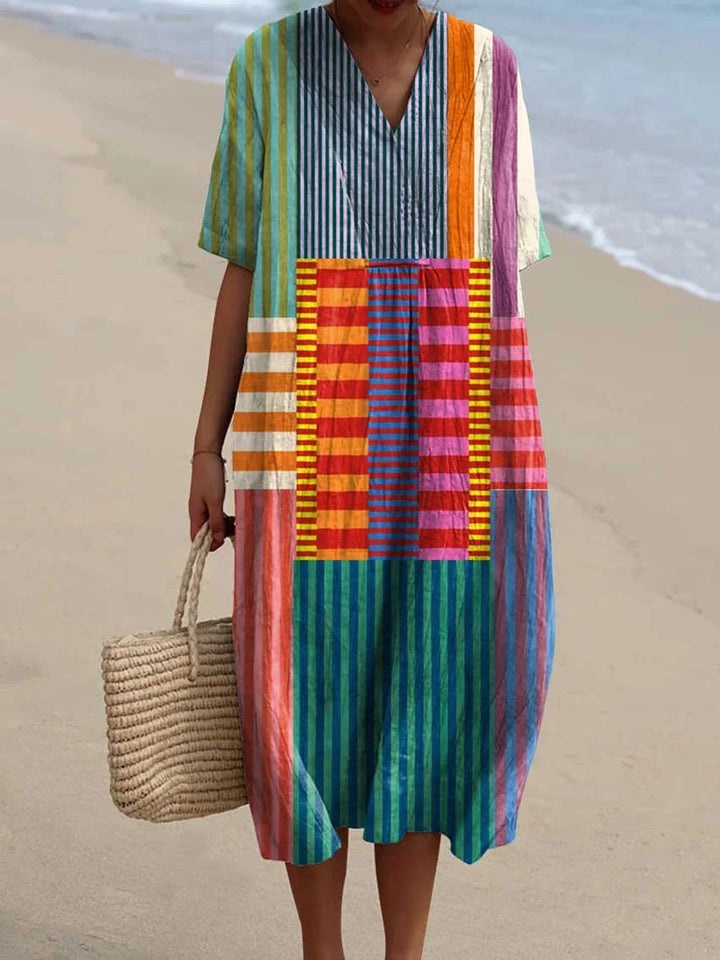 Slavko - Vestido de Algodón con Estampado Geométrico Vintage
