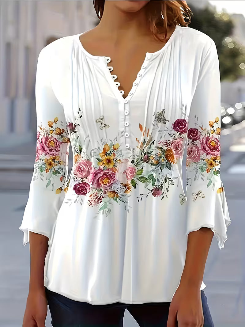 Judita - Blusa Con Estampado Floral y Cuello En V