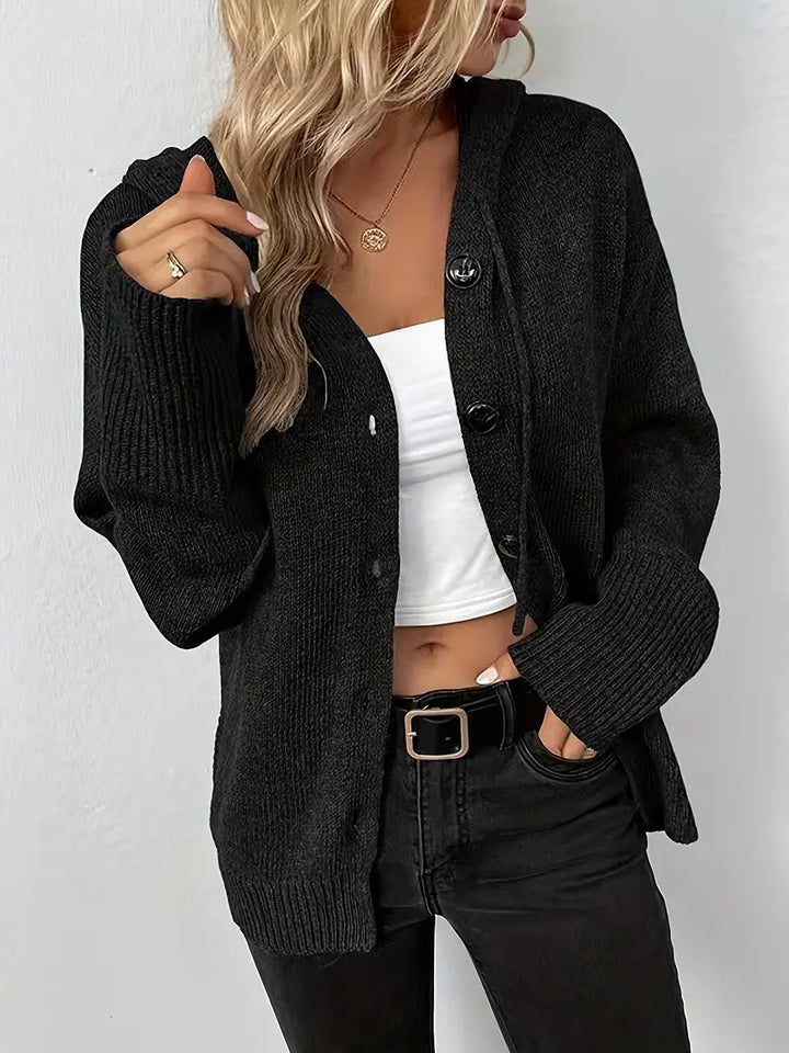 Suthida - Elegante Sudadera Con Capucha y Manga Larga Con Botones