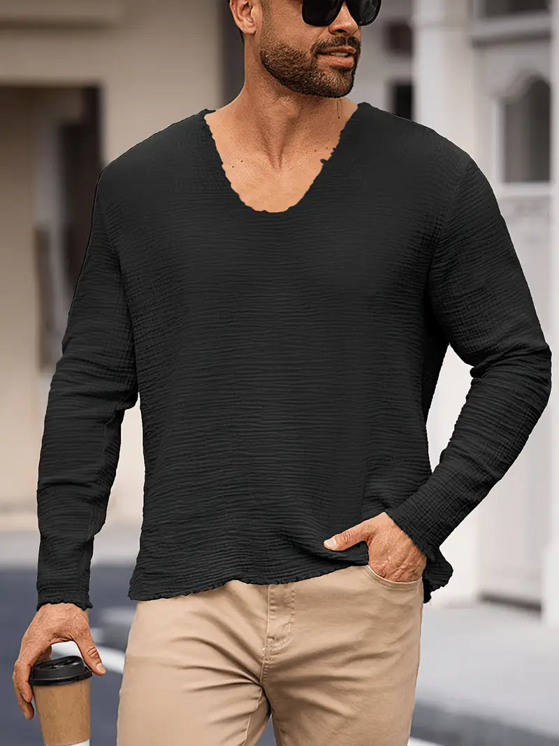 Demetrio - Camisa Informal y Cómoda De Manga Larga Con Cuello en V