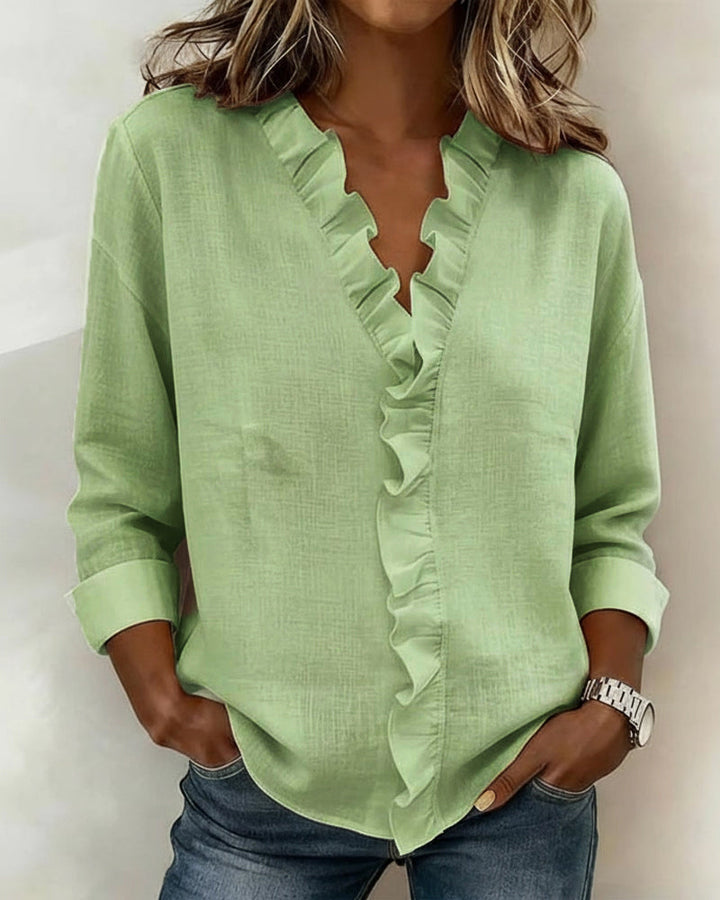 Birute - Elegante Blusa De Manga Larga Con Cuello en V