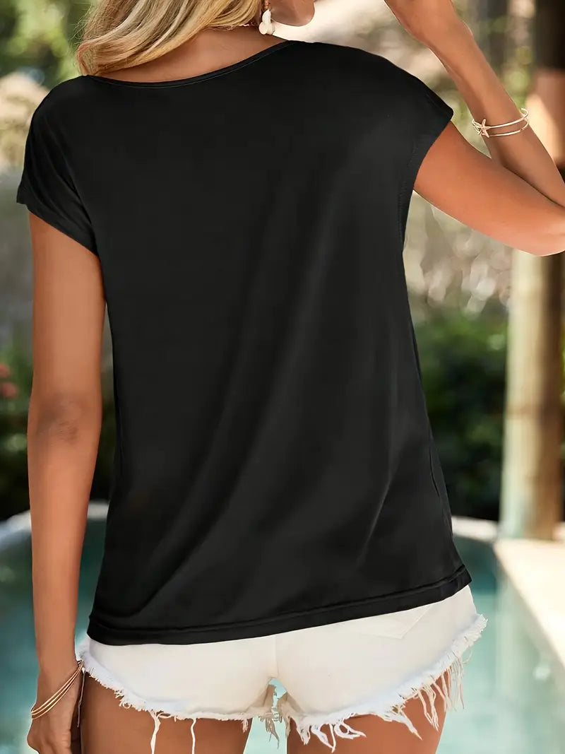 Noguera - Elegante Blusa De Manga Corta Con Escote En V Profundo