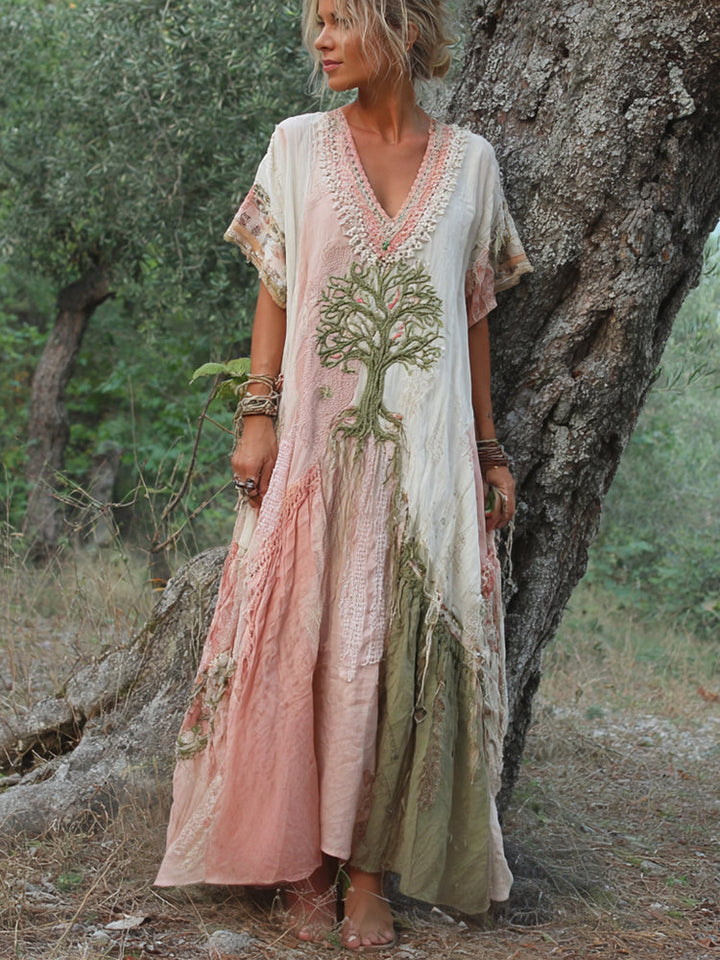 Winifred - Vestido De Manga Corta Con Estampado De Arboles Retro