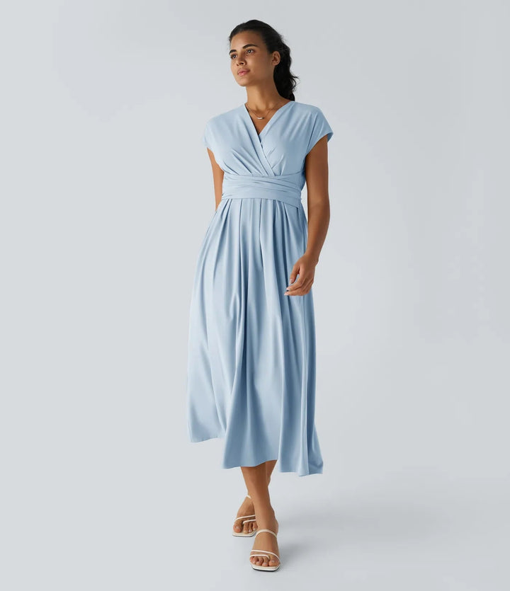 Wilhelmine - Elegante Vestido Cruzado De Cintura Alta