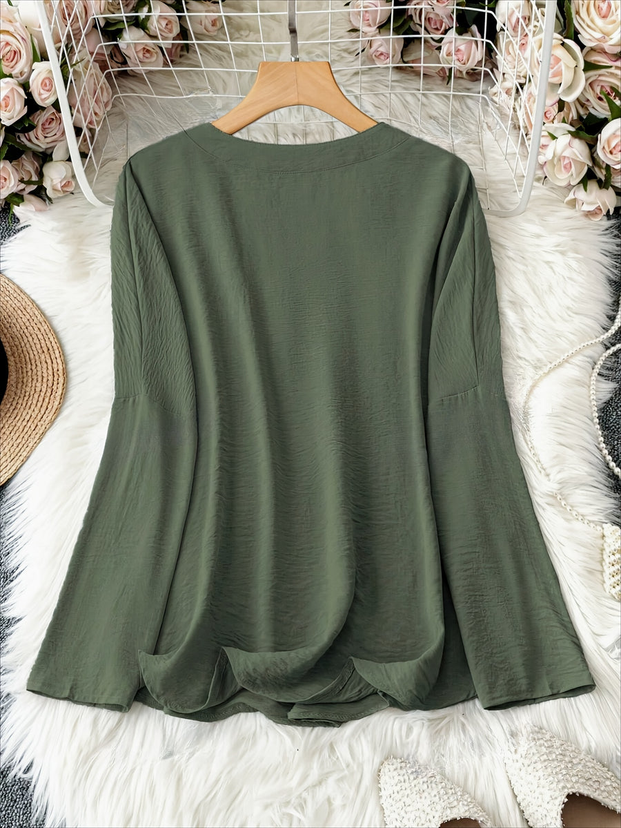 Shawna - Blusa Con Cuello En V y Manga Larga