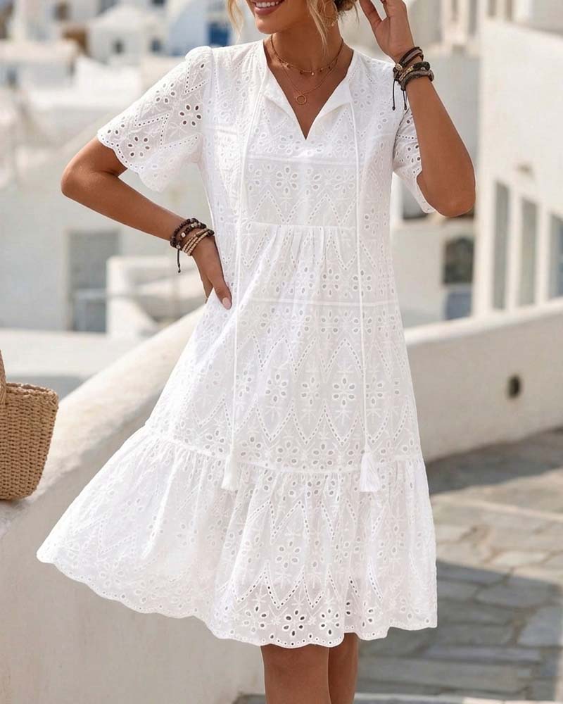 Aphinya - Vestido Calado De Manga Corta