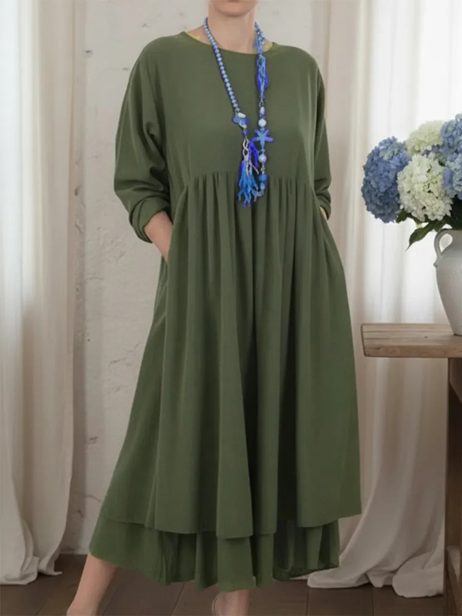 Ceinwen - Vestido Largo Holgado Con Dobladillo De Doble Capa