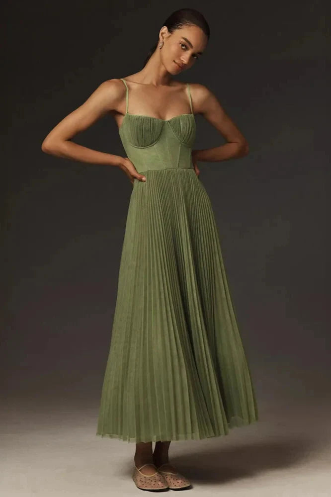 Nahia - Vestido Largo Plisado Con Corpiño