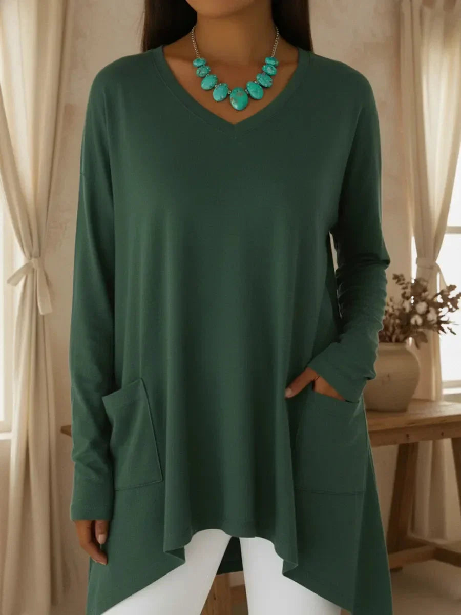 Boglarka - Jersey Holgado Con Cuello En V y Bajo Irregular