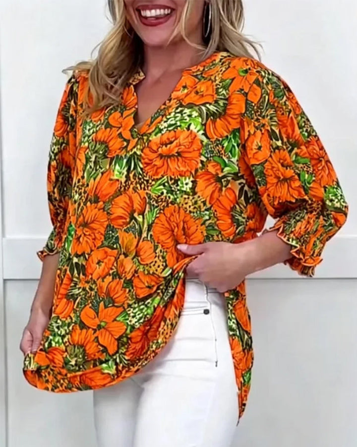 Niliza - Blusa Floral De Manga Corta