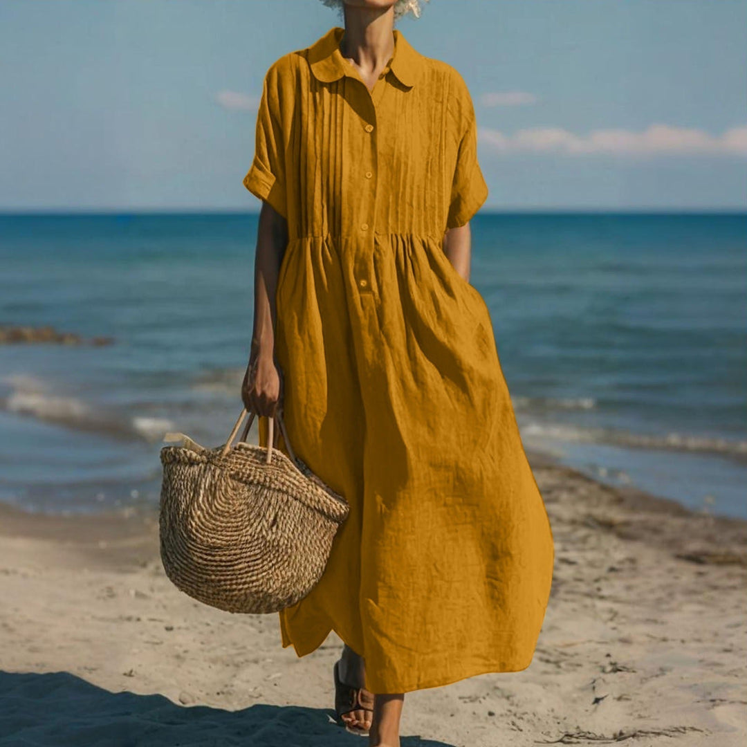 Janny - Elegante Vestido Camisero de Algodón Con Corte Fluido