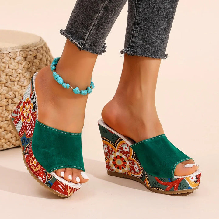Laerke - Sandalias Con Cuña y Estampado Floral