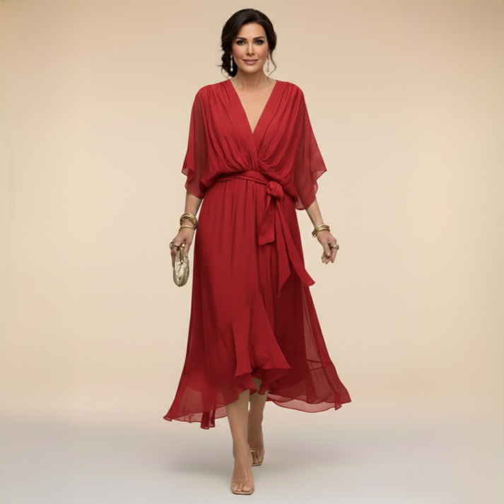 Harshani - Vestido de Gasa Con Cuello en V