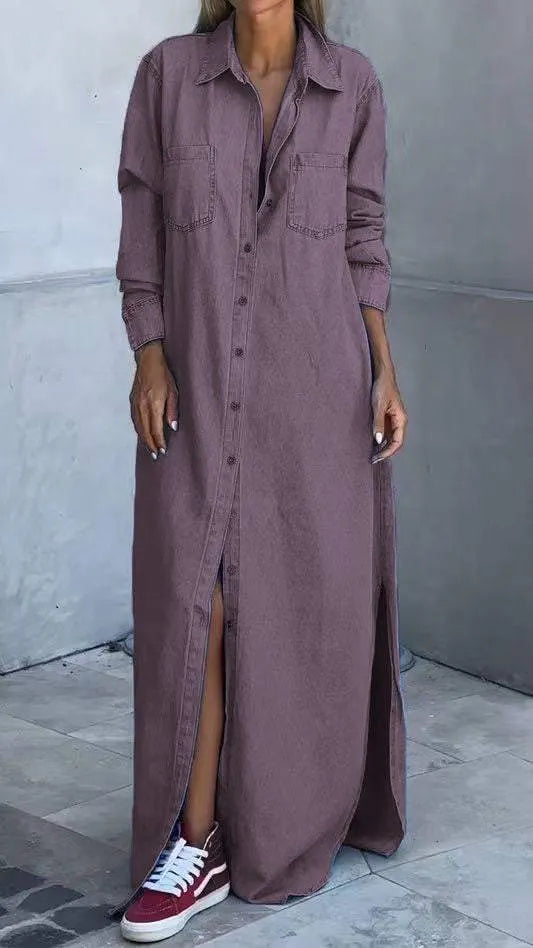 Chondona - Vestido Vaquero De Manga Larga Con Solapas