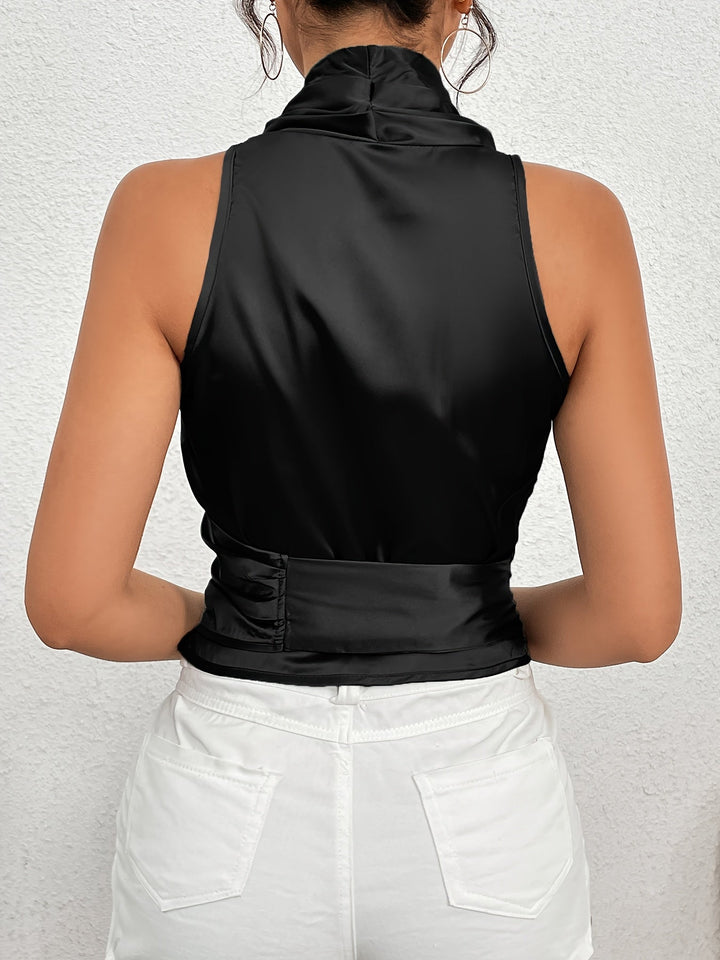 Florentia - Elegante Top Sin Mangas Con Cinturón Y Cuello Halter