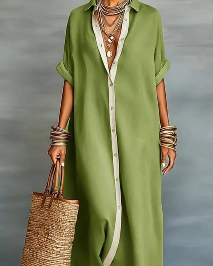 Nerena - Elegante Vestido Camisero Con Cuello En V Drapeado