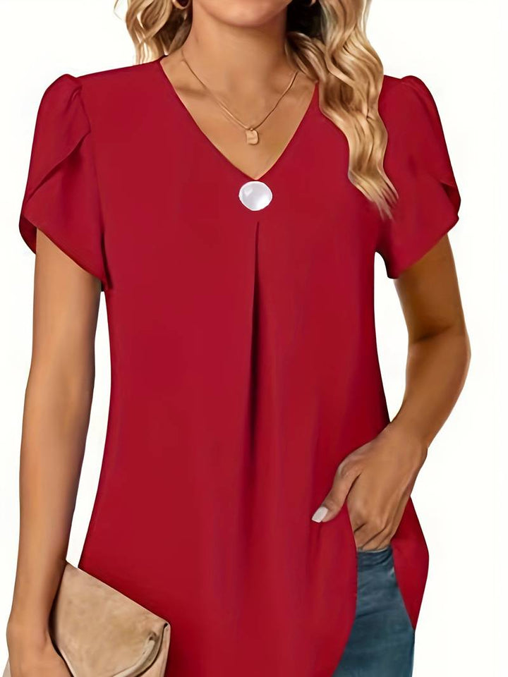 Thilakshi - Blusa de Manga Corta Con Volantes y un Solo Botón