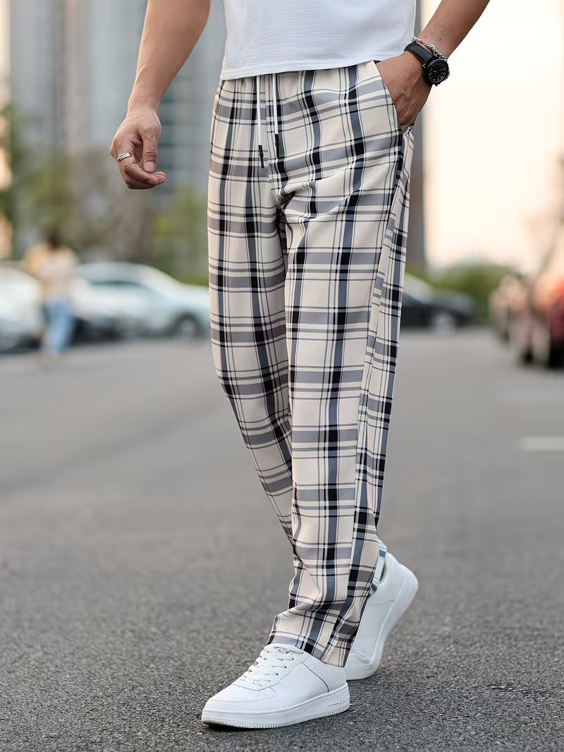 Idriz - Pantalones a Cuadros Con Cintura Elástica