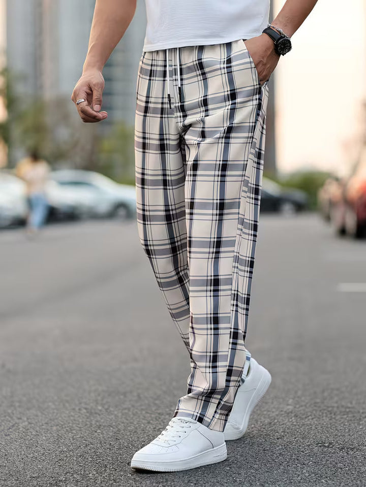 Idriz - Pantalones a Cuadros Con Cintura Elástica
