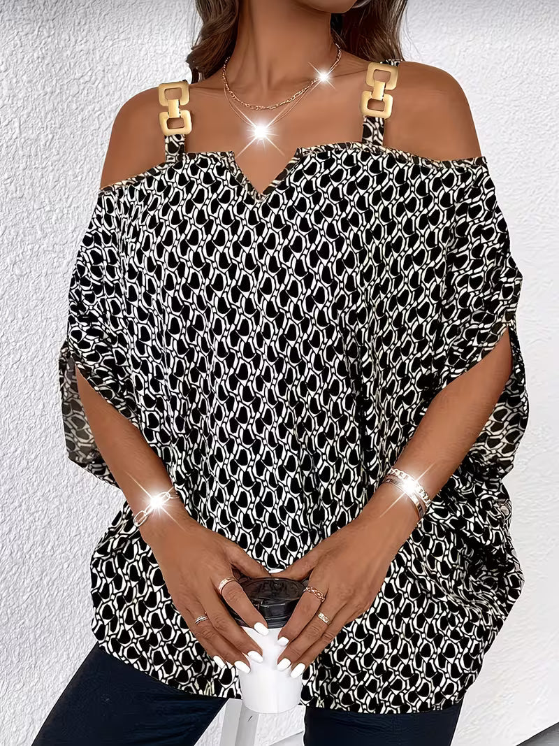Shae - Top Informal Con Estampado y Hombros Al Aire