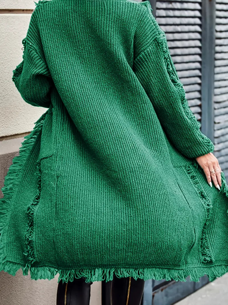 Ramziya - Elegante Borla Larga Cárdigan Con Bolsillo