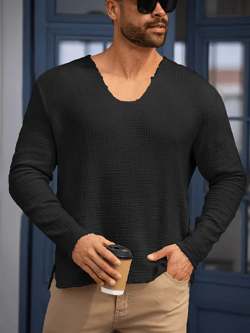 Demetrio - Camisa Informal y Cómoda De Manga Larga Con Cuello en V