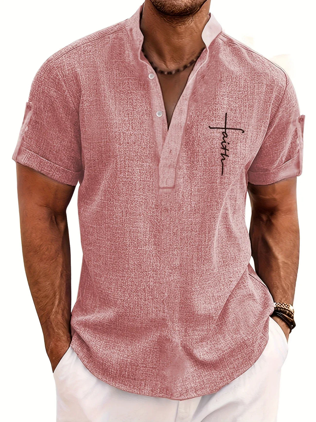 Elliott - Elegante Manga Corta Camisa Con Cuello Alto
