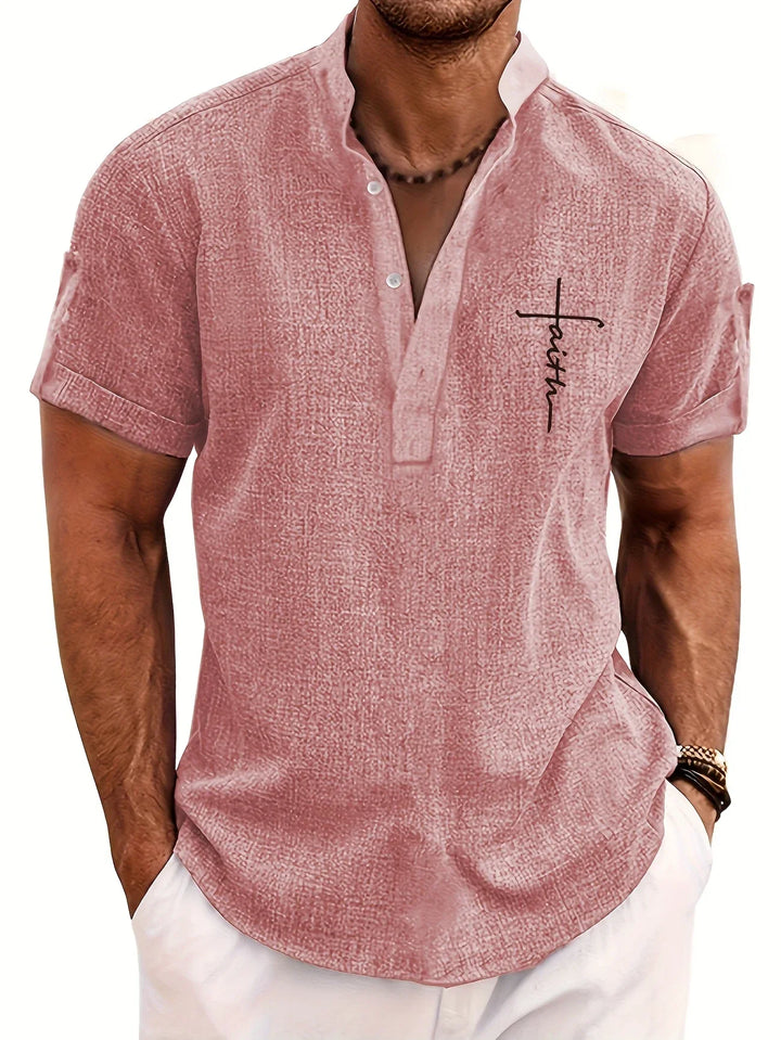 Elliott - Elegante Manga Corta Camisa Con Cuello Alto