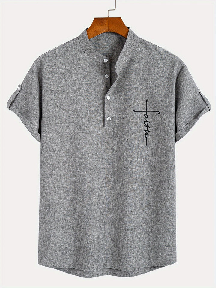 Elliott - Elegante Manga Corta Camisa Con Cuello Alto