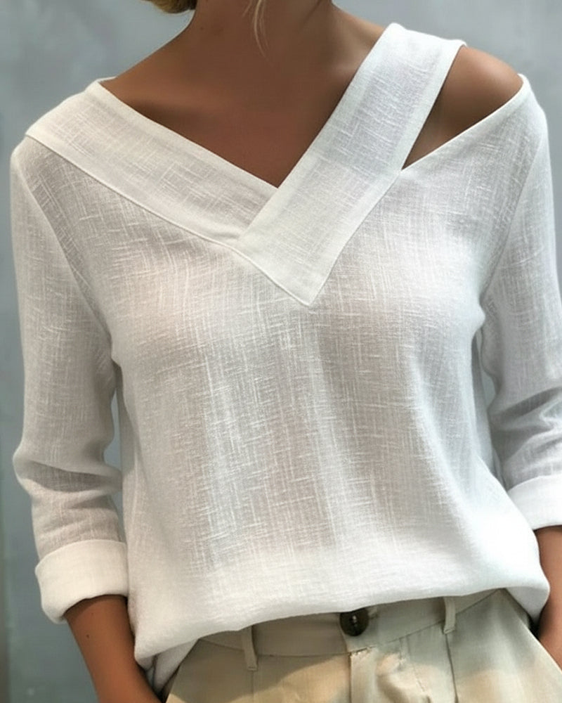 Makeeta - Elegante Top Con Cuello En V y Tirantes