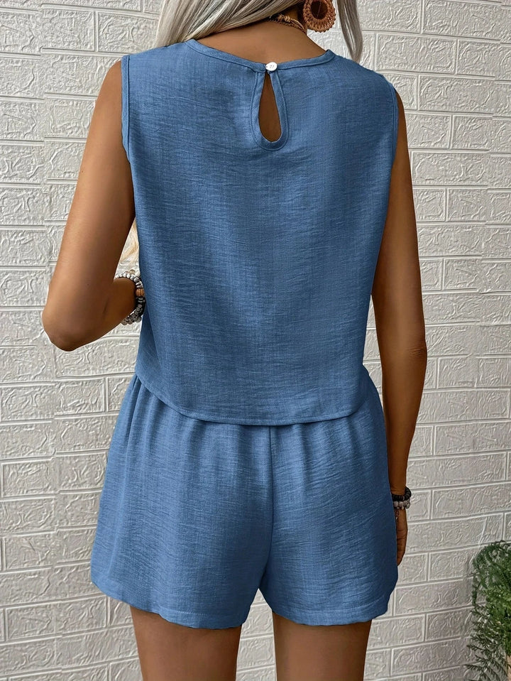 Nella - Conjunto Informal De Top Sin Mangas y Pantalones Cortos