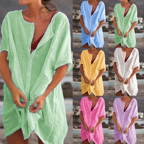 Anjini - Vestido Holgado De Playa Con Manga Corta