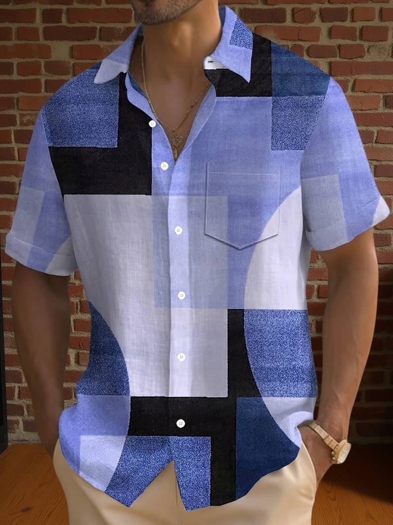 Boucher - Camisa De Manga Corta Con Estampado Geométrico Vintage Y Botones