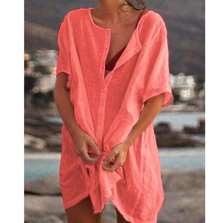 Anjini - Vestido Holgado De Playa Con Manga Corta