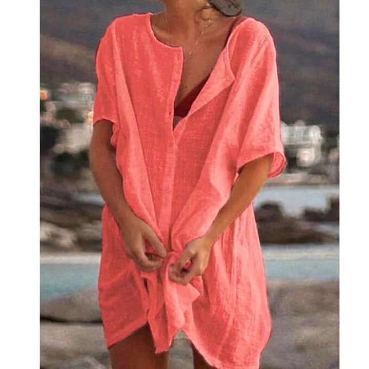 Anjini - Vestido Holgado De Playa Con Manga Corta