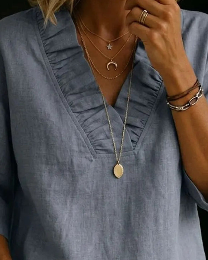 Elianne - Blusa Con Cuello En V y Volantes